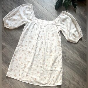 Billabong On The Shore Babydoll Puff Sleeve Linen Mini Dress, Small NWOT!